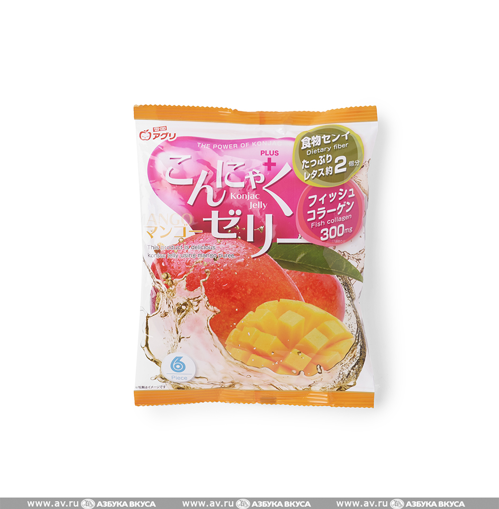 Изображение товара Желе фруктовое из конняку со вкусом манго с натуральным соком и коллагеном, Yukiguni, 6x18 г, Япония Изображение товара Желе фруктовое из конняку со вкусом манго с натуральным соком и коллагеном, Yukiguni, 6x18 г, Япония