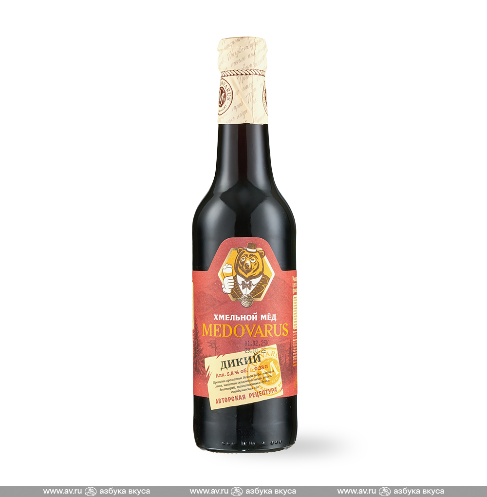 Изображение товара Медовуха Medovarus Хмельной Мёд Дикий фильтр. непастер. 5,8%, 0.33 L, ст/б, Россия