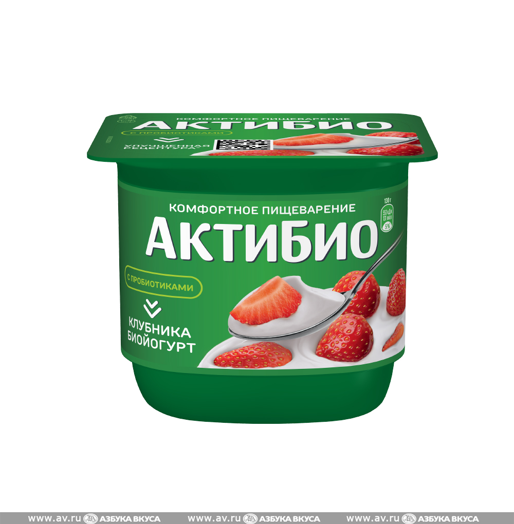 Изображение товара Биойогурт с клубникой 2.9%, «АктиБио», 130 г, Россия, БЗМЖ Изображение товара Биойогурт с клубникой 2.9%, «АктиБио», 130 г, Россия, БЗМЖ