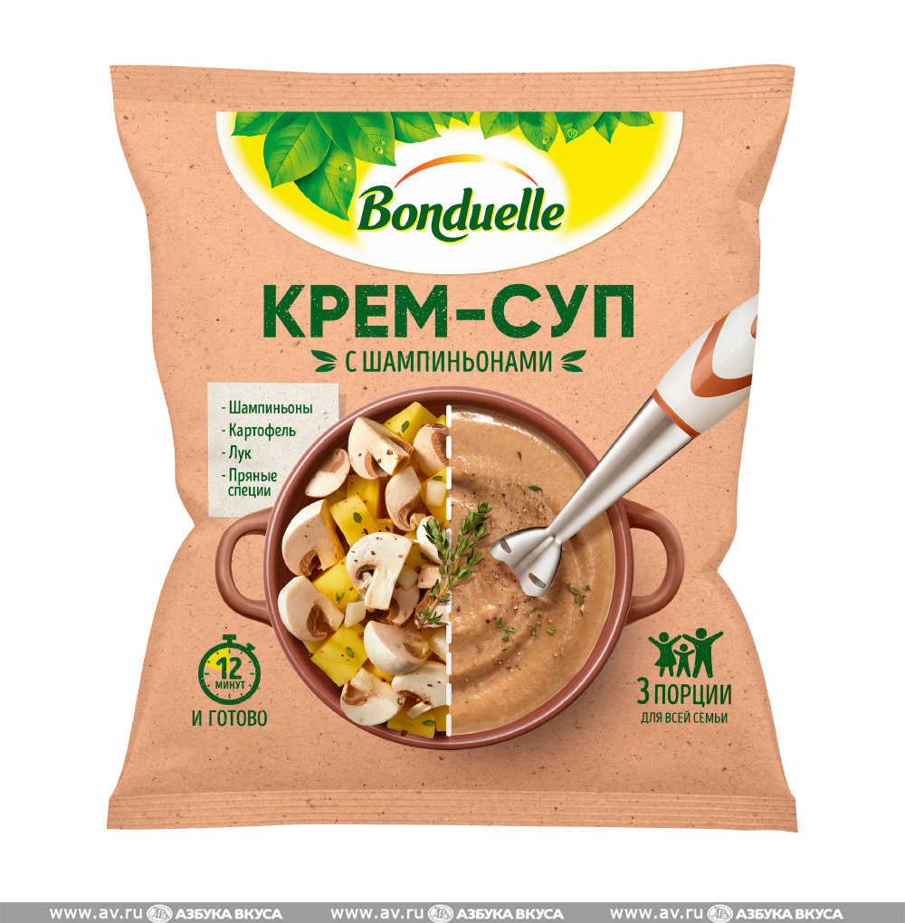 Изображение товара Крем-суп с шампиньонами замороженный, Bonduelle, 350 г, Россия Изображение товара Крем-суп с шампиньонами замороженный, Bonduelle, 350 г, Россия
