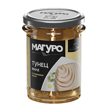 Изображение товара Тунец полосатый филе в оливковом масле, «Магуро», 200 г, Россия