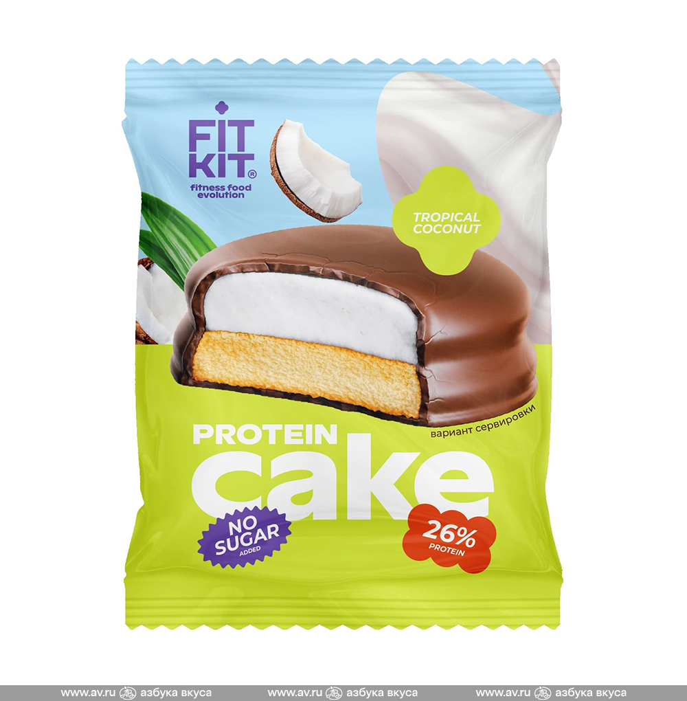 Изображение товара Печенье-суфле протеиновое Protein Cake «Тропический кокос» глазированное (без сахара), Fit Kit, 50 г, Россия