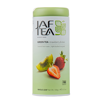 Изображение товара Чай зелёный листовой Strawberry & Kiwi с ароматом клубники и киви, JAF TEA, 100 г, Шри-Ланка