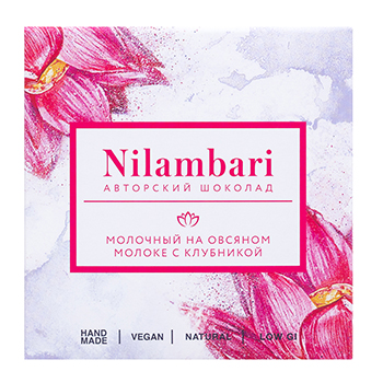 Изображение товара Шоколад веганский молочный на овсяном молоке с клубникой, Nilambari, 65 г, Россия