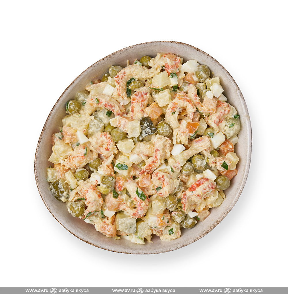Изображение товара Салат оливье с раковыми шейками, «Азбука вкуса», 350 г, Россия Изображение товара Салат оливье с раковыми шейками, «Азбука вкуса», 350 г, Россия