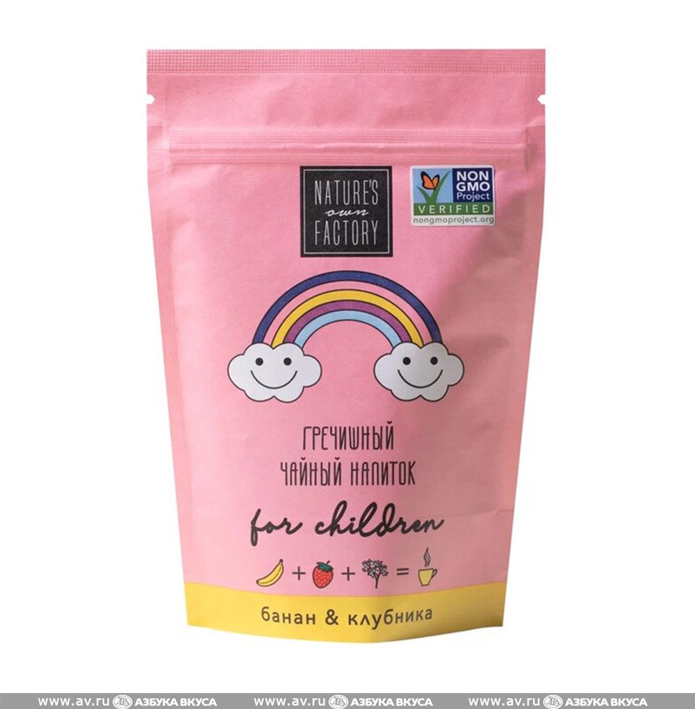 Изображение товара Напиток чайный for children «Банан & клубника» гречишный, Nature’s Own Factory, 80 г, Россия Изображение товара Напиток чайный for children «Банан & клубника» гречишный, Nature’s Own Factory, 80 г, Россия