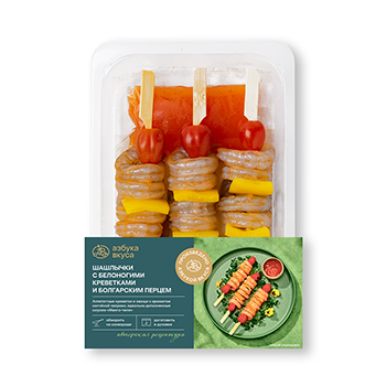 Изображение товара Шашлычки с белоногими креветками и болгарским перцем, «Азбука вкуса», 260 г, Россия