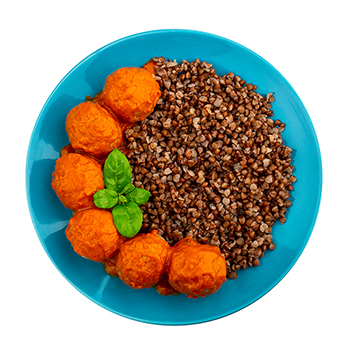 Изображение товара Фрикадельки мясные с гречкой под сливочно-томатным соусом «Азбука вкуса», 350 г, Россия