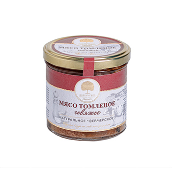 Изображение товара Мясо говяжье натуральное томлёное, «Добринское фермерское хозяйство», 300 г, Россия