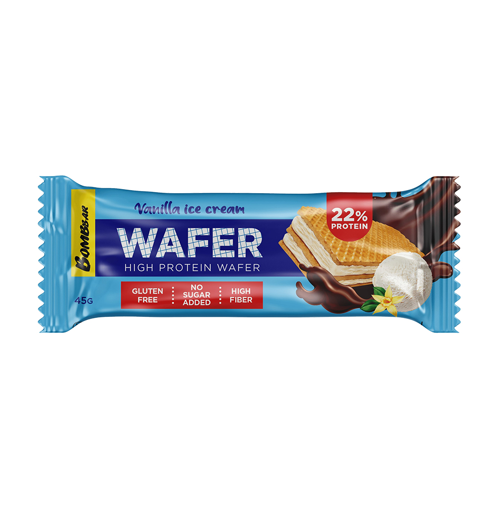 Изображение товара Батончик вафельный глазированный Wafer «Ванильный пломбир», Bombbar, 45 г, Россия Изображение товара Батончик вафельный глазированный Wafer «Ванильный пломбир», Bombbar, 45 г, Россия
