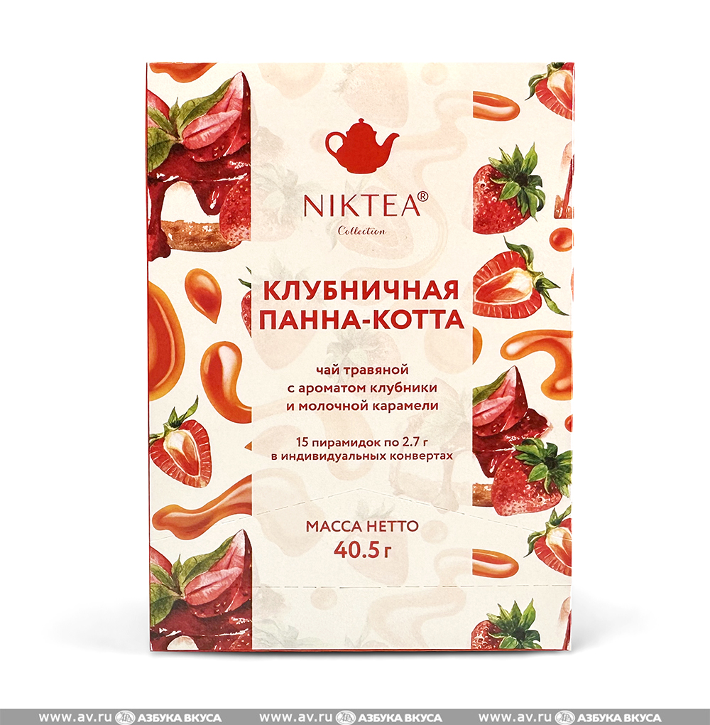 Изображение товара Чай травяной «Клубничная панна-котта», Niktea, 15 пирамидок, 40.5 г, Россия Изображение товара Чай травяной «Клубничная панна-котта», Niktea, 15 пирамидок, 40.5 г, Россия