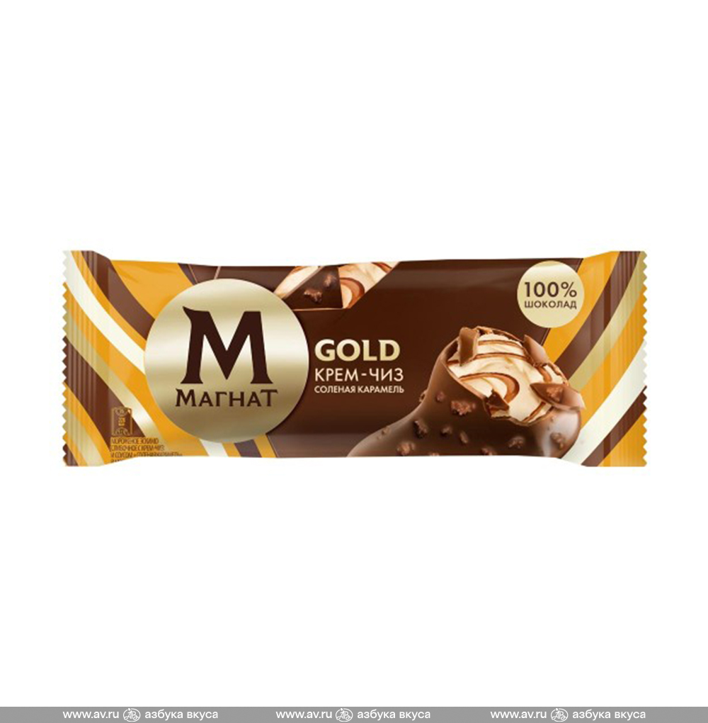 Изображение товара Мороженое сливочное эскимо Gold «Крем-чиз», «Магнат», 65 г, Россия, БЗМЖ Изображение товара Мороженое сливочное эскимо Gold «Крем-чиз», «Магнат», 65 г, Россия, БЗМЖ