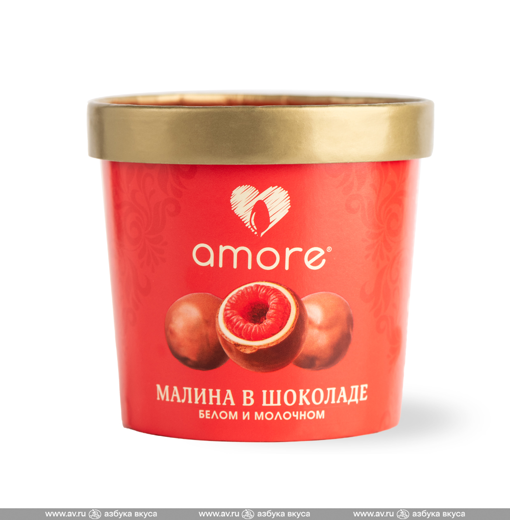 Изображение товара Малина в белом и молочном шоколаде замороженная, AMORE, 140 г, Россия