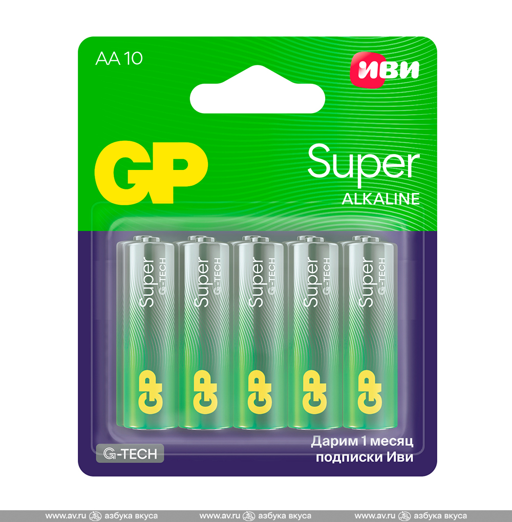 Изображение товара Батарейки алкалиновые Super Alkaline 15А АА, GP, 10 шт., Китай Изображение товара Батарейки алкалиновые Super Alkaline 15А АА, GP, 10 шт., Китай