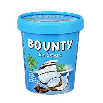 Изображение товара Мороженое молочное с кокосовым молоком, мякотью кокоса и глазурью, Bounty, 272 г, Россия