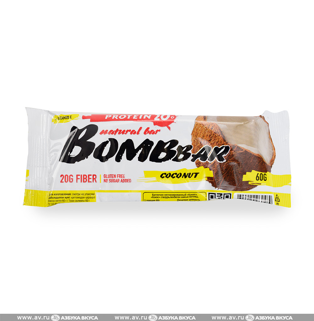 Изображение товара Батончик протеиновый «Кокос», Bombbar, 60 г, Россия Изображение товара Батончик протеиновый «Кокос», Bombbar, 60 г, Россия