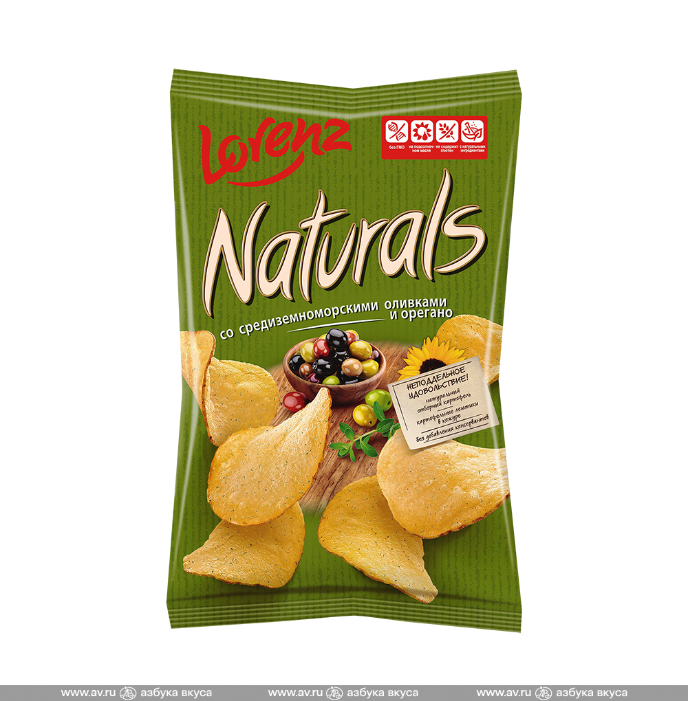 Изображение товара Чипсы картофельные Naturals со средиземноморскими оливками и орегано, Lorenz, 100 г, Россия Изображение товара Чипсы картофельные Naturals со средиземноморскими оливками и орегано, Lorenz, 100 г, Россия