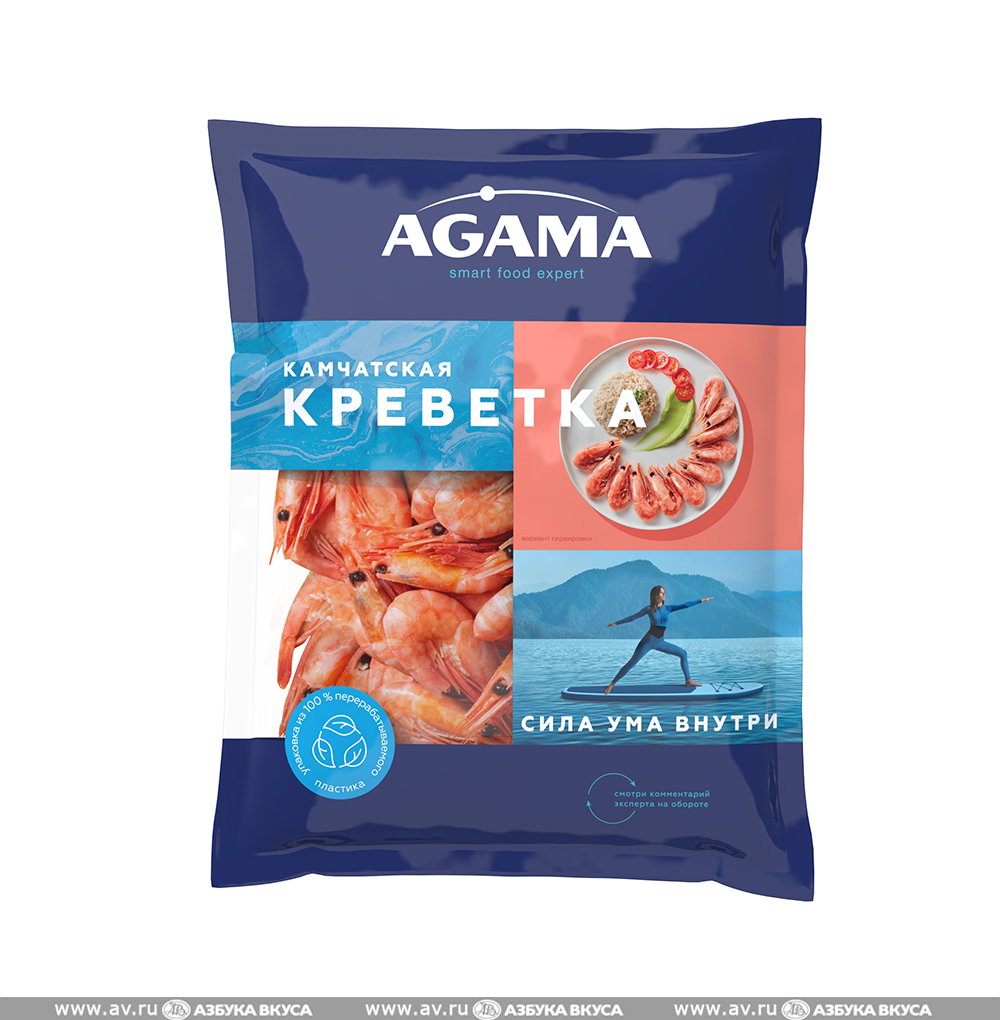 Изображение товара Креветка камчатская варёно-мороженая 35/45, Agama, 800 г, Россия