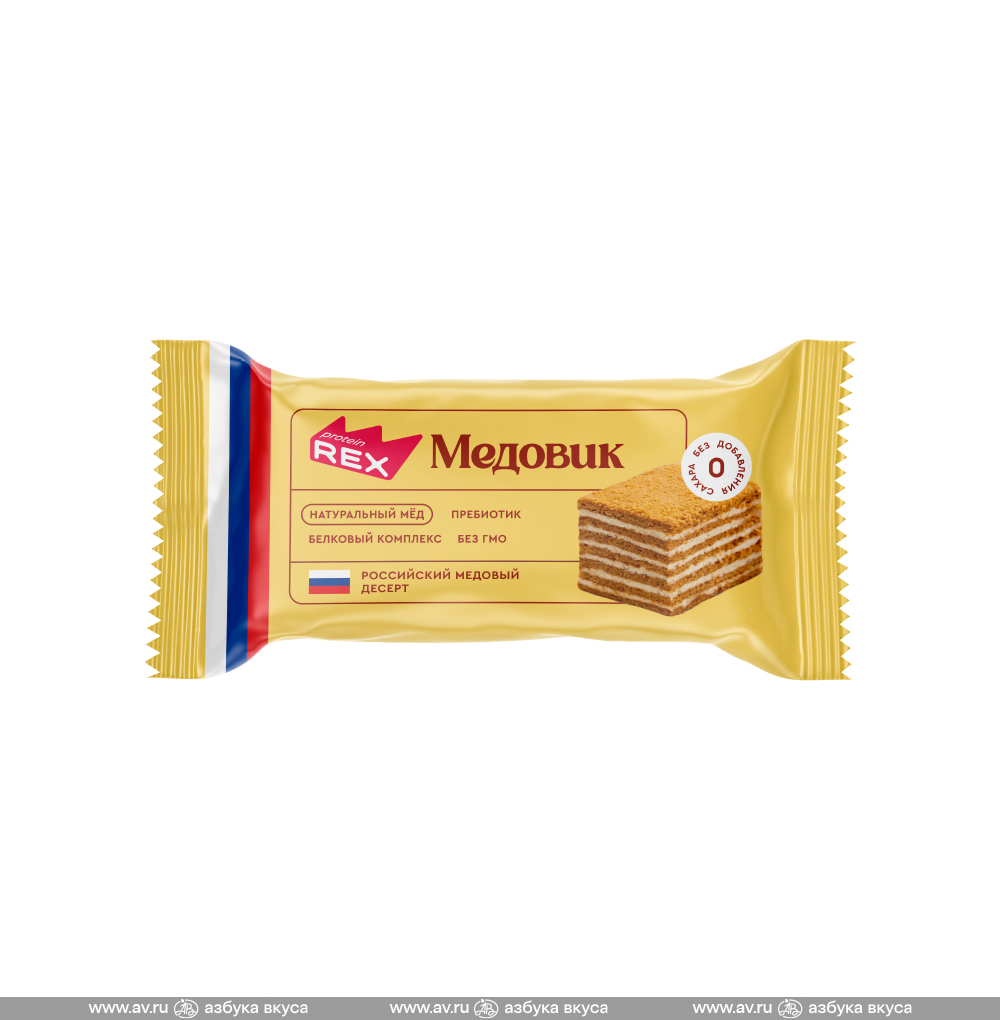 Изображение товара Пирожное протеиновое «Медовик» без сахара, ProteinRex, 40 г, Россия