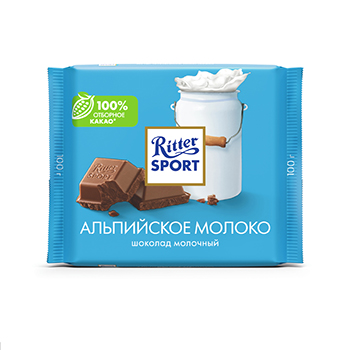 Шоколад Риттер Спорт молочный с альпийским молоком 100г