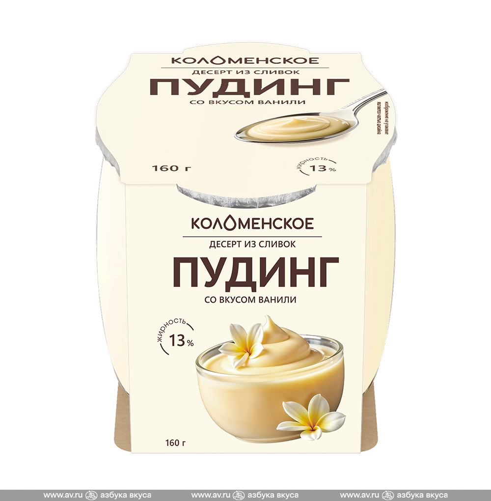 Изображение товара Десерт из сливок пудинг со вкусом ванили 13%, «Коломенское», 160 г, Россия