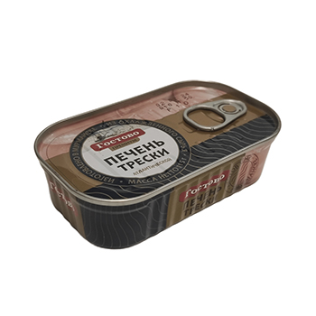 Изображение товара Печень трески атлантической (куски) натуральная стерилизованная, «Гостово», 115 г, Россия