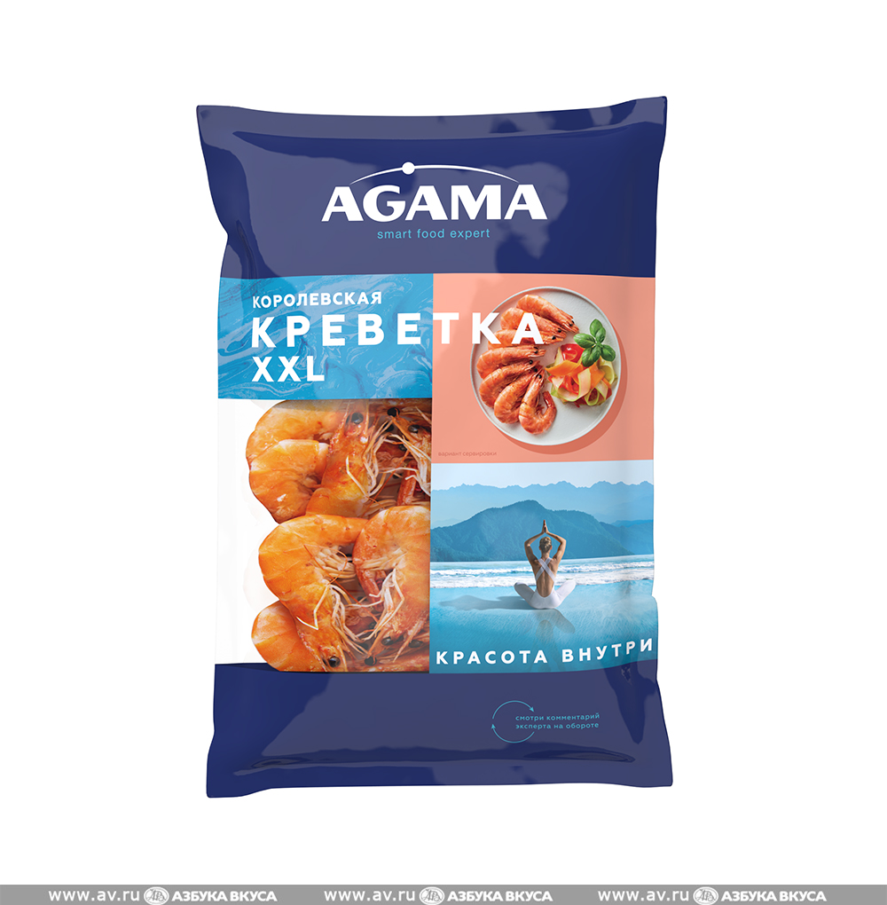 Изображение товара Креветка королевская XXL с головой варёно-мороженая, Agama, 700 г, Таиланд Изображение товара Креветка королевская XXL с головой варёно-мороженая, Agama, 700 г, Таиланд