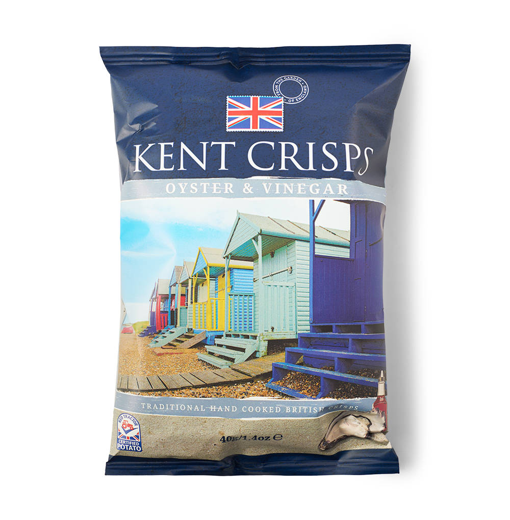 Изображение товара Чипсы картофельные Kent Crisps со вкусом устриц и яблочного уксуса 40 г, Великобритания Изображение товара Чипсы картофельные Kent Crisps со вкусом устриц и яблочного уксуса 40 г, Великобритания