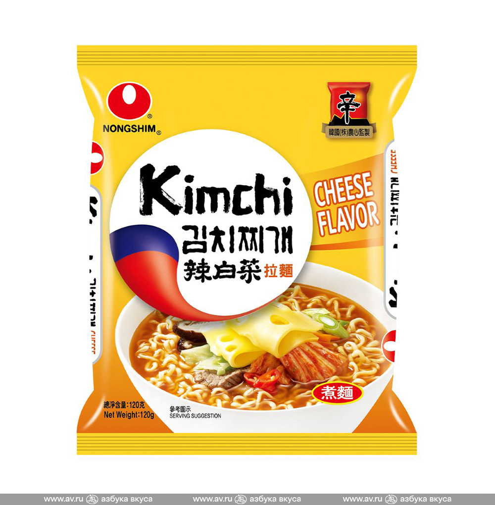 Изображение товара Лапша быстрого приготовления кимчи рамен с сырным вкусом, Nongshim, 120 г, Китай
