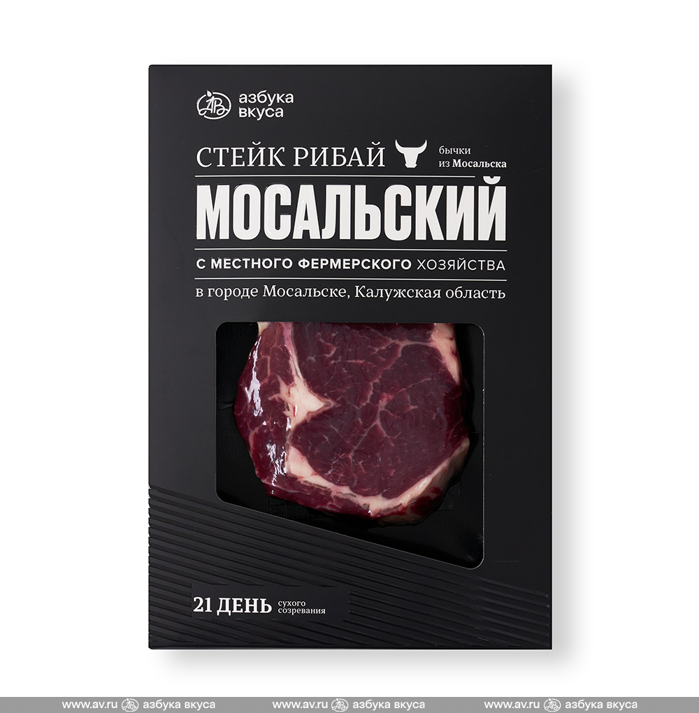Изображение товара Стейк рибай из мяса молодых бычков сухого созревания, «Мосальский», Россия Изображение товара Стейк рибай из мяса молодых бычков сухого созревания, «Мосальский», Россия