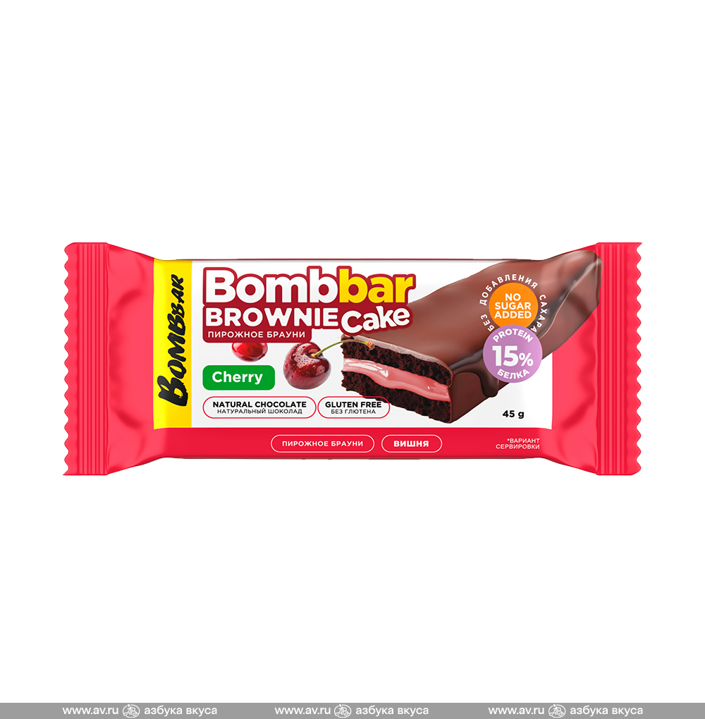 Изображение товара Пирожное протеиновое «Брауни вишня» (без сахара), Bombbar, 45 г, Россия