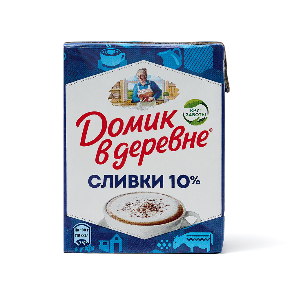 Изображение товара Сливки стерилизованные 10%, «Домик в деревне», 200 мл, Россия, БЗМЖ