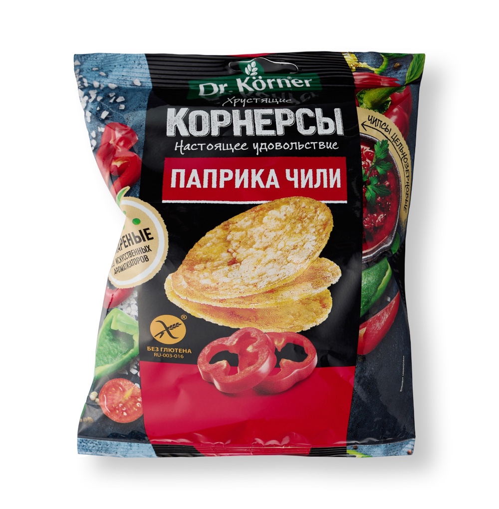 Изображение товара Чипсы цельнозерновые кукурузно-рисовые с паприкой и чили, Dr. Korner, 50 г, Россия Изображение товара Чипсы цельнозерновые кукурузно-рисовые с паприкой и чили, Dr. Korner, 50 г, Россия
