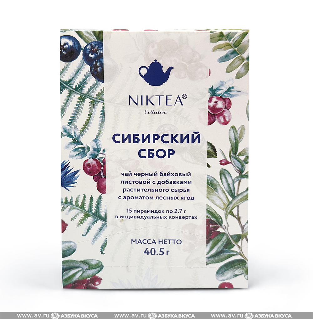 Изображение товара Чай чёрный «Сибирский сбор», Niktea, 15 пирамидок, 40.5 г, Россия Изображение товара Чай чёрный «Сибирский сбор», Niktea, 15 пирамидок, 40.5 г, Россия