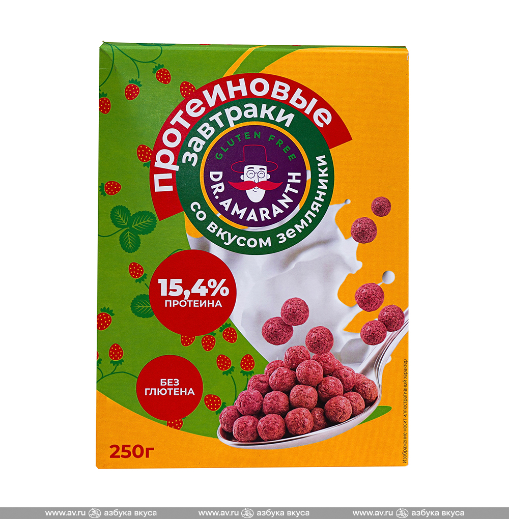 Изображение товара Готовый завтрак протеиновый со вкусом земляники, Dr.Amaranth, 250 г, Россия Изображение товара Готовый завтрак протеиновый со вкусом земляники, Dr.Amaranth, 250 г, Россия
