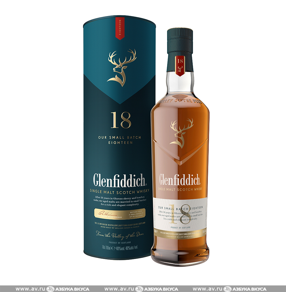 Изображение товара Виски шотландский Glenfiddich Speyside Single Malt 18 YO, 0.7 L, в тубе Изображение товара Виски шотландский Glenfiddich Speyside Single Malt 18 YO, 0.7 L, в тубе