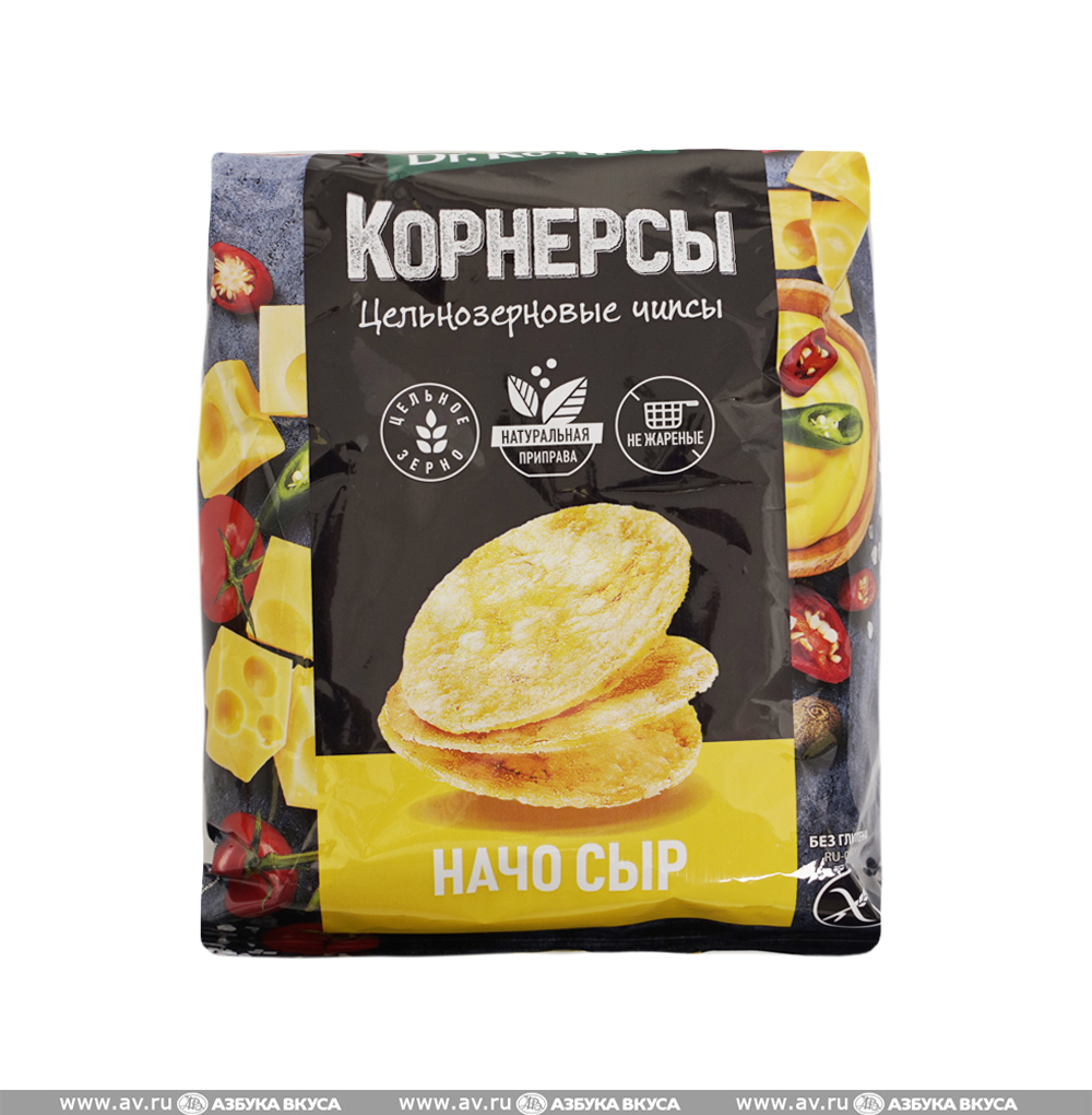 Изображение товара Чипсы цельнозерновые кукурузно-рисовые с сыром начо, Dr. Korner, 50 г, Россия Изображение товара Чипсы цельнозерновые кукурузно-рисовые с сыром начо, Dr. Korner, 50 г, Россия