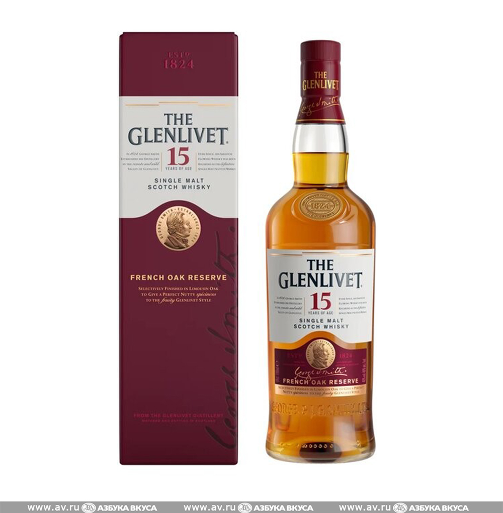 Изображение товара Виски шотландский Glenlivet Speyside Single Malt 15 YO 0.7L, п/у Изображение товара Виски шотландский Glenlivet Speyside Single Malt 15 YO 0.7L, п/у