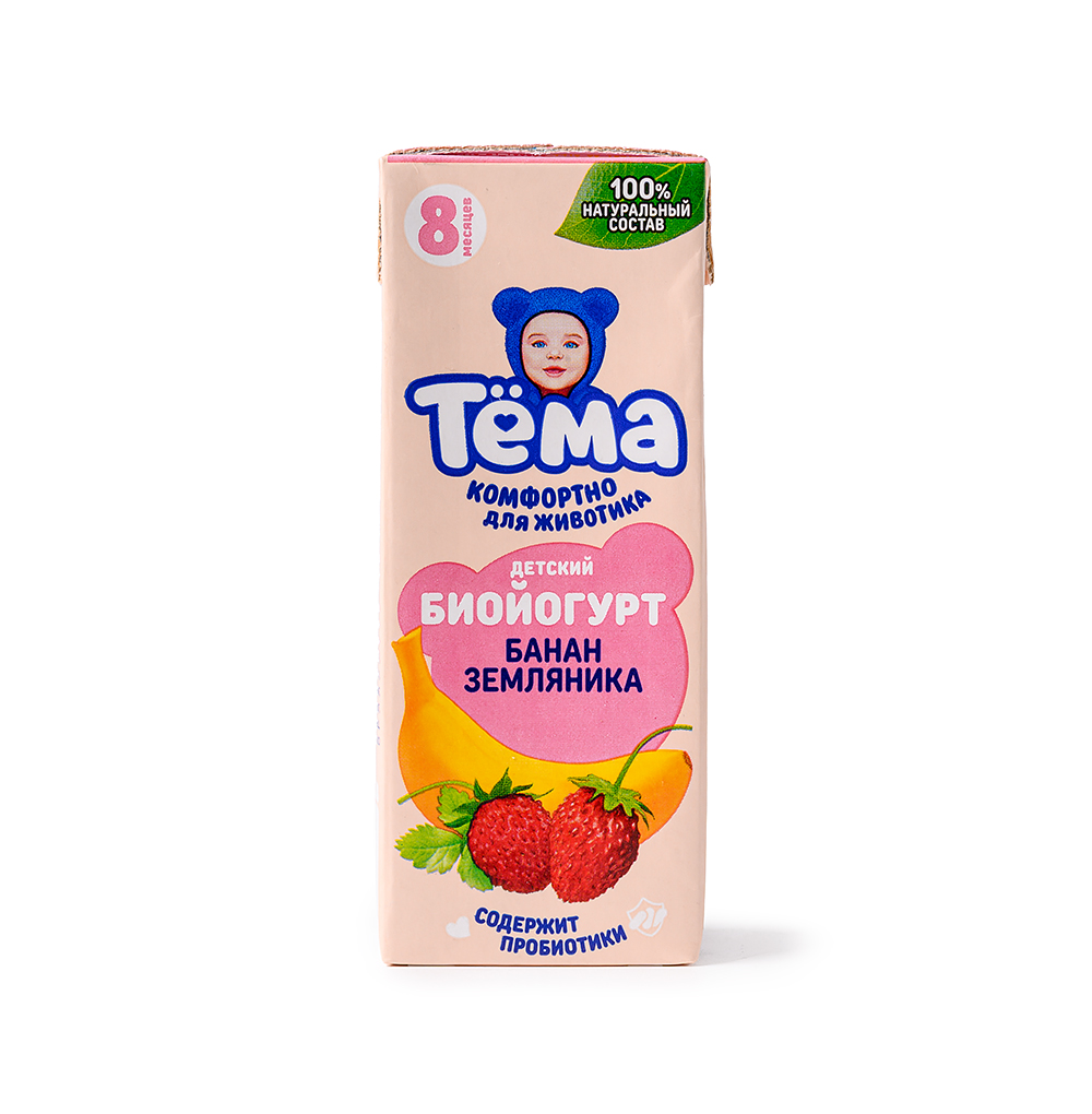 Изображение товара Биойогурт питьевой детский «Банан, Земляника» 2.5%, «Тёма», 210 г, Россия Изображение товара Биойогурт питьевой детский «Банан, Земляника» 2.5%, «Тёма», 210 г, Россия