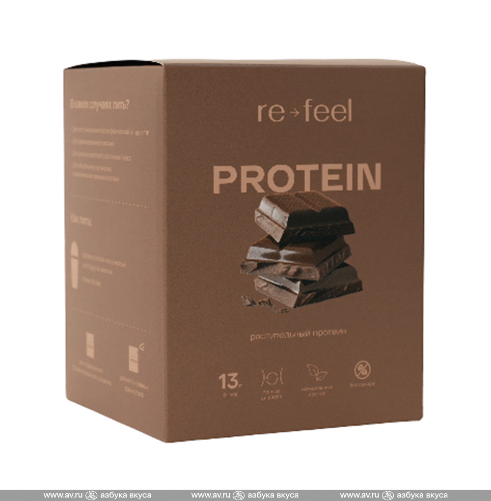 Изображение товара Коктейль протеиновый Protein mix со вкусом какао, Re-feel, 12 саше х 24 г, Россия