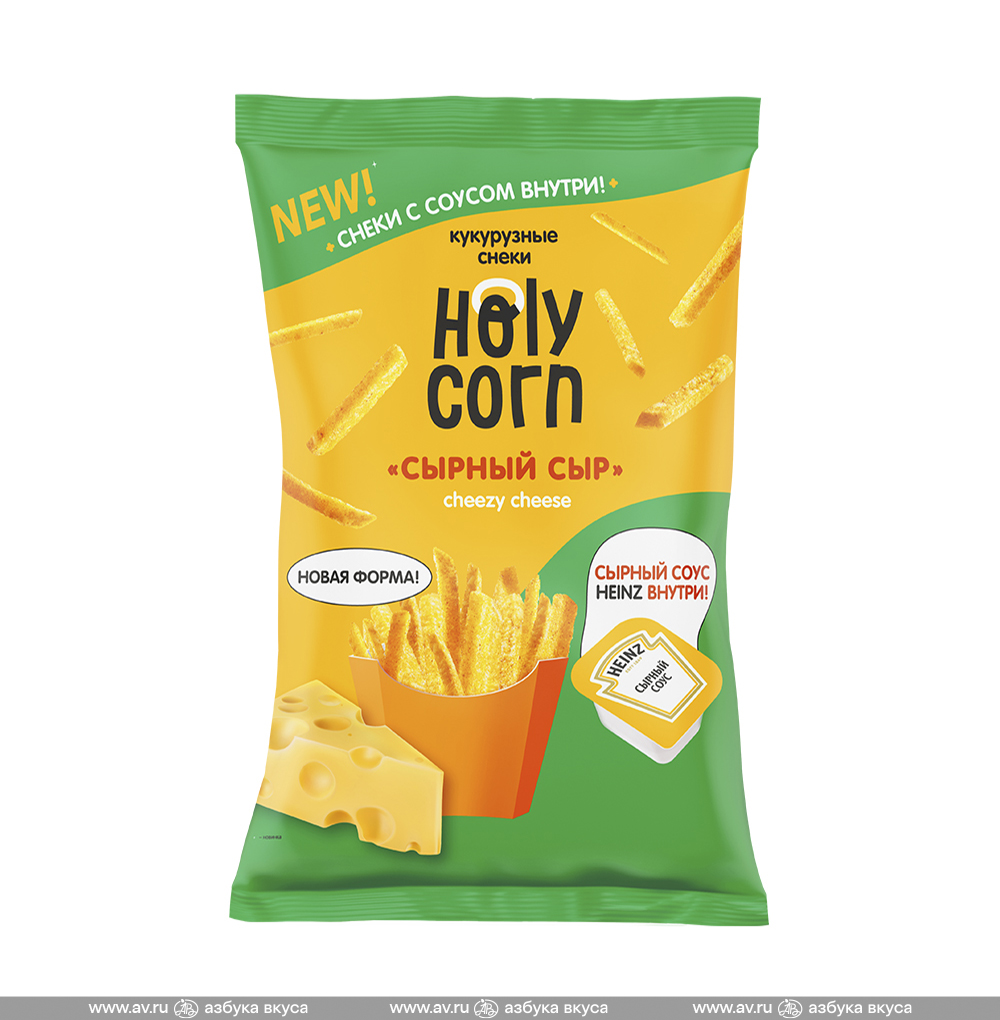 Изображение товара Кукурузные снеки «Сырный сыр» с соусом Heinz, Holy Corn, 30 г, Россия Изображение товара Кукурузные снеки «Сырный сыр» с соусом Heinz, Holy Corn, 30 г, Россия