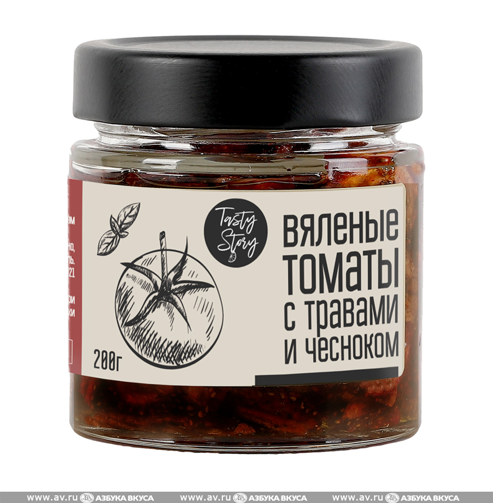 Изображение товара Томаты вяленые в подсолнечном масле с чесноком и прованскими травами, Tasty Story, 200 г, Россия Изображение товара Томаты вяленые в подсолнечном масле с чесноком и прованскими травами, Tasty Story, 200 г, Россия