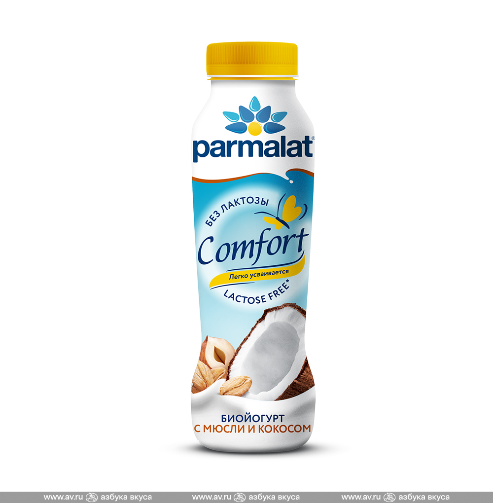 Изображение товара Йогурт питьевой Comfort безлактозный «Мюсли и кокос» 1.5%, Parmalat, 290 мл, Россия, БЗМЖ