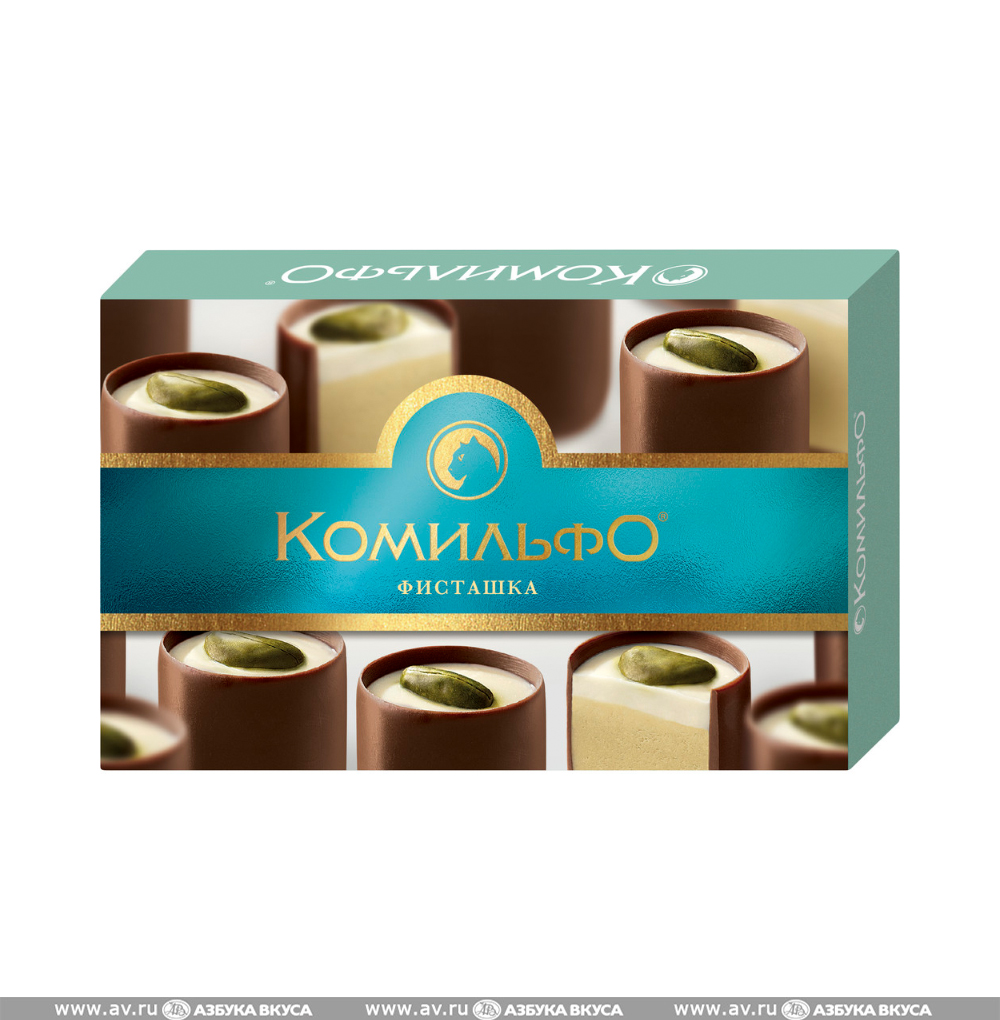 Изображение товара Конфеты шоколадные с двухслойной начинкой с фисташками, «Комильфо», 116 г, Россия Изображение товара Конфеты шоколадные с двухслойной начинкой с фисташками, «Комильфо», 116 г, Россия