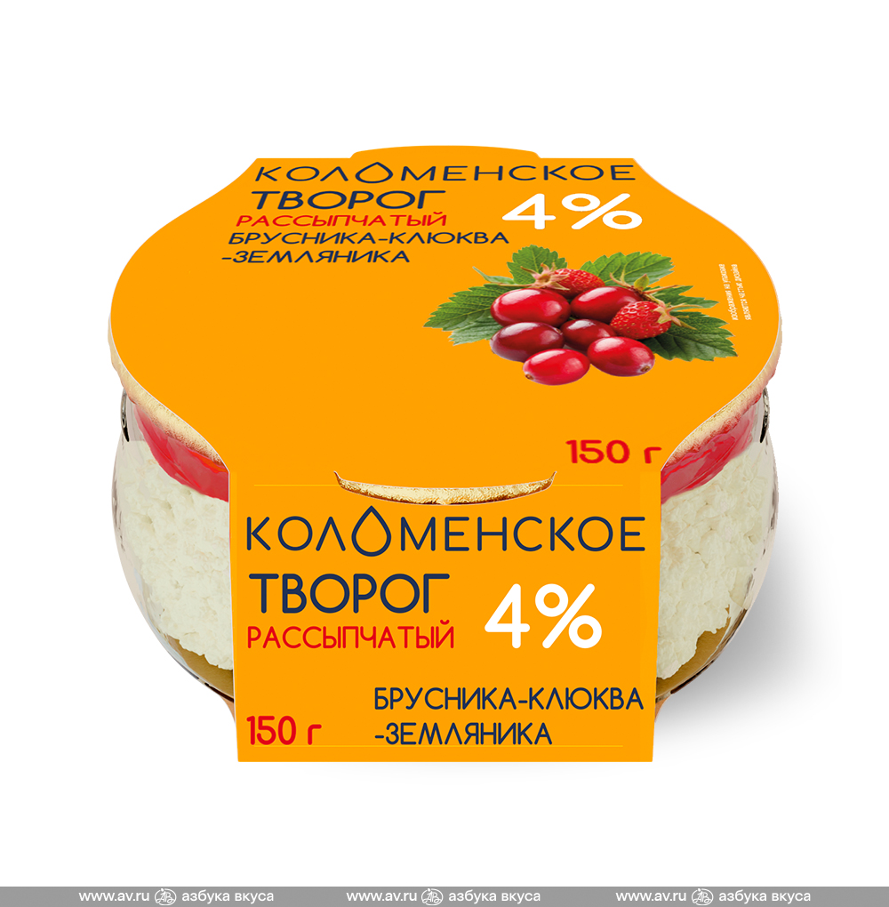 Изображение товара Творог рассыпчатый с наполнителем «Брусника-клюква-земляника» 4%, «Коломенский», 150 г, Россия, БЗМЖ Изображение товара Творог рассыпчатый с наполнителем «Брусника-клюква-земляника» 4%, «Коломенский», 150 г, Россия, БЗМЖ
