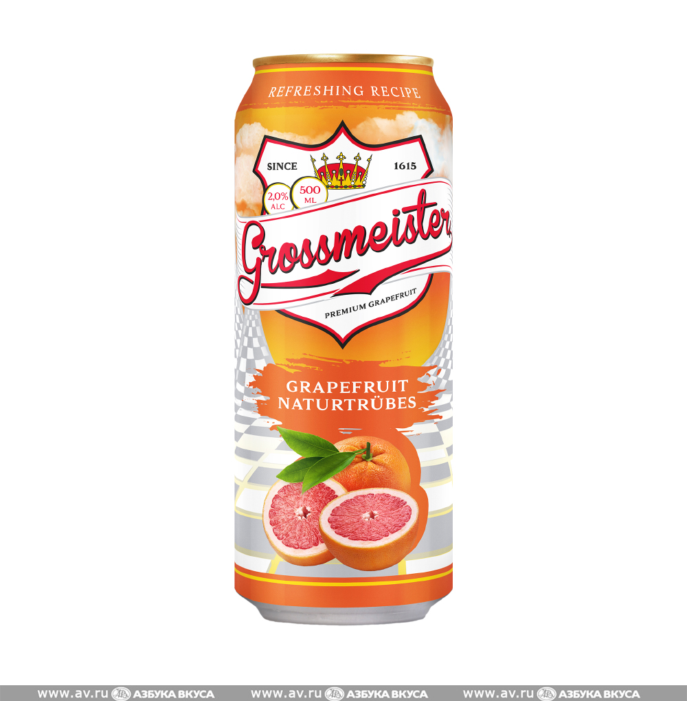 Изображение товара Напиток пивной светлый Grossmeister Naturtrubes Grapefrui нефильтр. неосветл. 2%, 0.5 L, ж/б, Германия