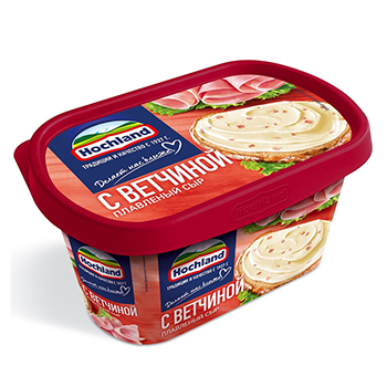 Изображение товара Сыр плавленый с ветчиной 55%, Hochland, 400 г, Россия, БЗМЖ