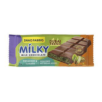 Изображение товара Шоколад MILKY с фисташковой пастой и хрустящим тестом (без сахара), SNAQFABRIQ, 55 г, Россия