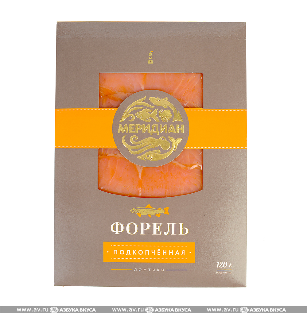 Изображение товара Форель холодного копчения, ломтики, «Меридиан», 120 г, в/у, Россия Изображение товара Форель холодного копчения, ломтики, «Меридиан», 120 г, в/у, Россия