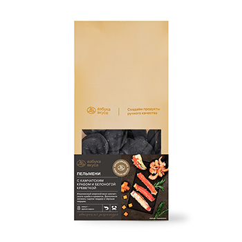 Изображение товара Пельмени с камчатским крабом и белоногими креветками, «Азбука вкуса», 400 г, Россия